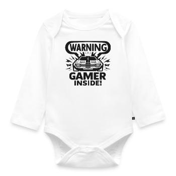 Warnung Gamer Inside - Baby Bio-Langarm-Body - Weiß - Vorne