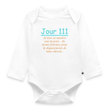 Jour 111 : licorne - Body Bébé bio manches longues - blanc - Devant