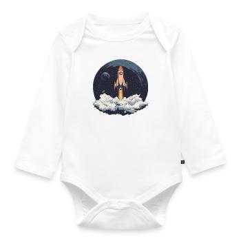 Abflug ins Universum: Die Sterne warten! - Baby Bio-Langarm-Body - Weiß - Vorne