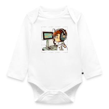 Connected Workspace: Person with Headset and Contr - Organic Longsleeve Baby Bodysuit - white - Front