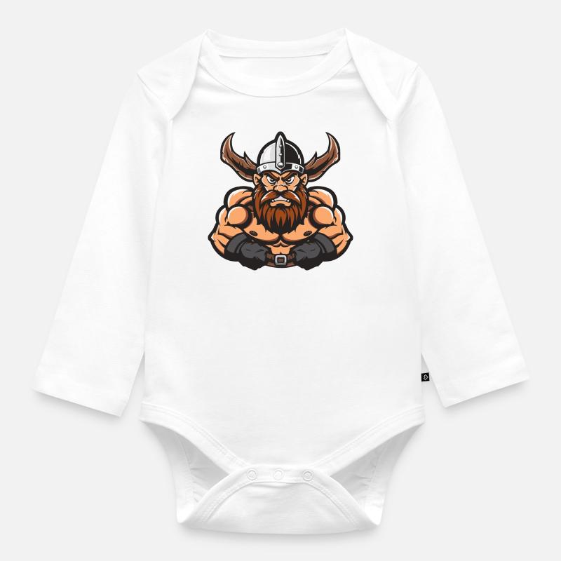 Wikinger Comic - Baby Bio-Langarm-Body - Weiß