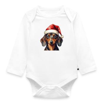 Süßer Dackel mit Weihnachtsmütze - Baby Bio-Langarm-Body - Weiß - Vorne