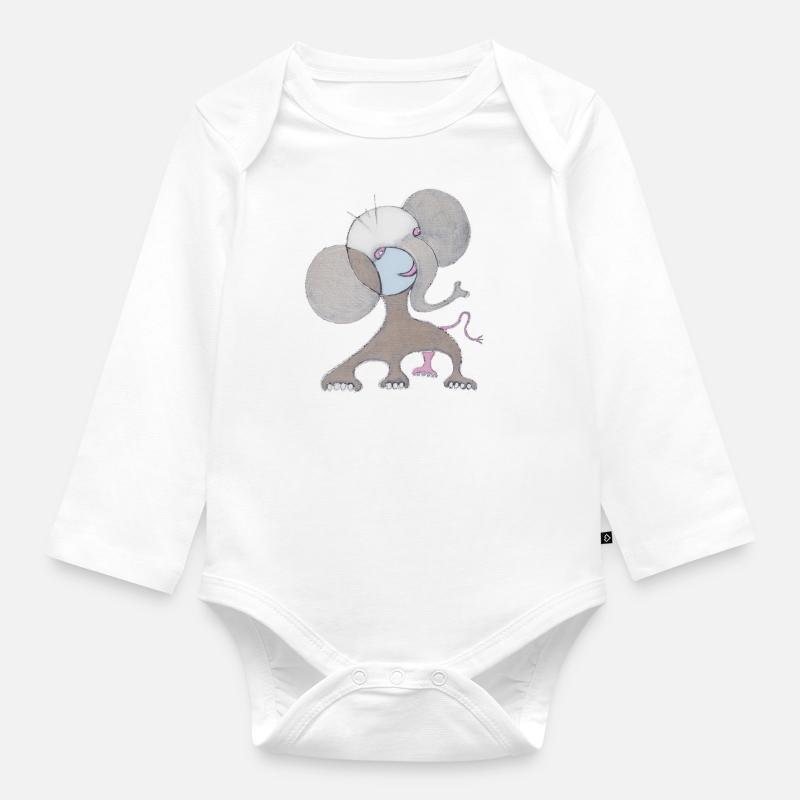 Little elephant - Organic Longsleeve Baby Bodysuit - white
