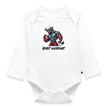Stier Beast Workout - Baby Bio-Langarm-Body - Weiß - Vorne