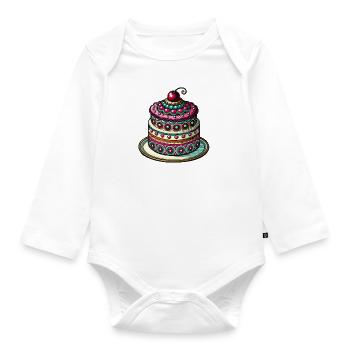 Birthday Cake Cake - Organic Longsleeve Baby Bodysuit - white - Front