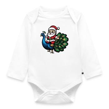Oiseau Paon Père Noël Dessin animé - Body Bébé bio manches longues - blanc - Devant