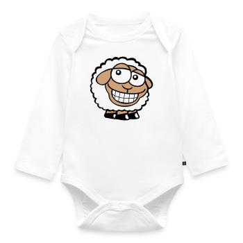 Schaf Grinsen Guckt Doof Frech Lächeln Glücklich - Baby Bio-Langarm-Body - Weiß - Vorne