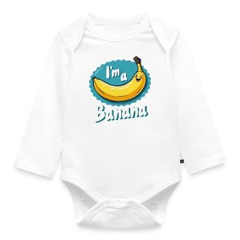 I'm a Banana Aufkleber Faschingskostüm Karneval - Baby Bio-Langarm-Body - Weiß - Vorne