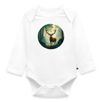 Rotwild im Wald - Baby Bio-Langarm-Body - Weiß - Vorne