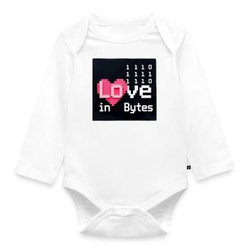 Liebe in Bytes Pixel Art - Baby Bio-Langarm-Body - Weiß - Vorne