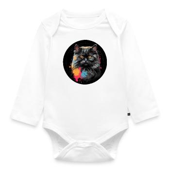 Portrait mignon de chat persan avec des éclaboussures de couleur - Body Bébé bio manches longues - blanc - Devant