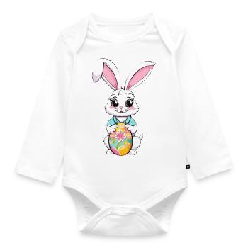 Easter bunny with Easter eggs - Organic Longsleeve Baby Bodysuit - white - Front