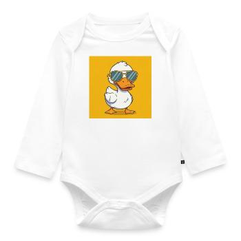 Trendsetter auf dem Teich – Ente mit Sonnenbrille - Baby Bio-Langarm-Body - Weiß - Vorne