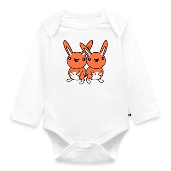 2 Hasen Team Lustig Grimasse Albern Ulkig Lächeln - Baby Bio-Langarm-Body - Weiß - Vorne