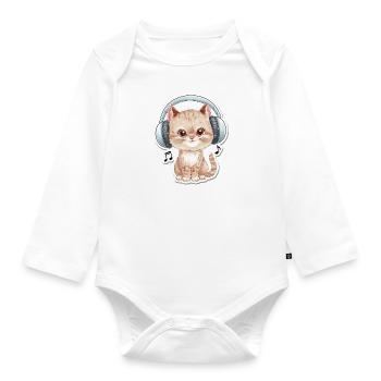 Chat mignon avec des écouteurs Doodle - Body Bébé bio manches longues - blanc - Devant