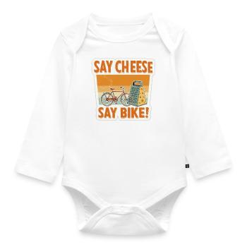 Say Cheese, Say Bike! Retro Style - Organic Longsleeve Baby Bodysuit - white - Front