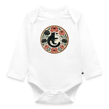 Black and White Cat - Organic Longsleeve Baby Bodysuit - white - Front