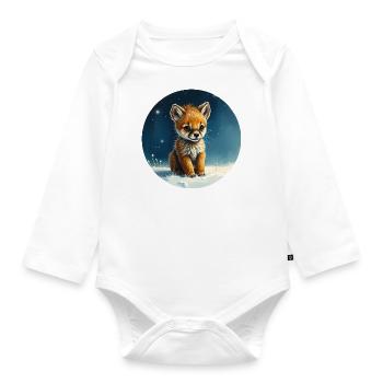 Little Fox Under the Stars - Organic Longsleeve Baby Bodysuit - white - Front