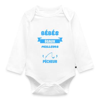 Bébé,papa pêcheur,pêche,cadeau de naissance,humour - Body Bébé bio manches longues - blanc - Devant