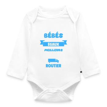Bébé de Papa routier,chauffeur,cadeau de naissance - Body Bébé bio manches longues - blanc - Devant