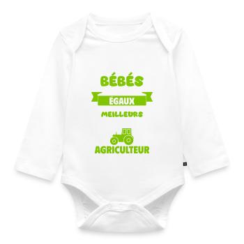 Bébé de Papa agriculteur,tracteur,cadeau naissance - Body Bébé bio manches longues - blanc - Devant