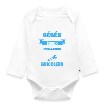Bébé de papa bricoleur,humour,bricolage,naissance - Body Bébé bio manches longues - blanc - Devant