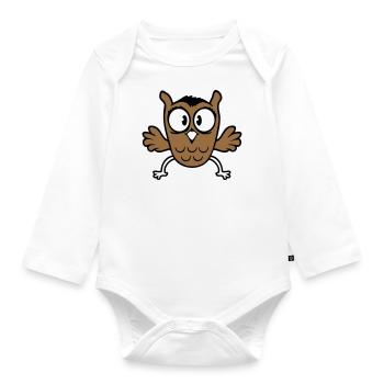 Owl Eagle Owl Jumps Funny, Jumping Jack Flies Flutters - Organic Longsleeve Baby Bodysuit - white - Front