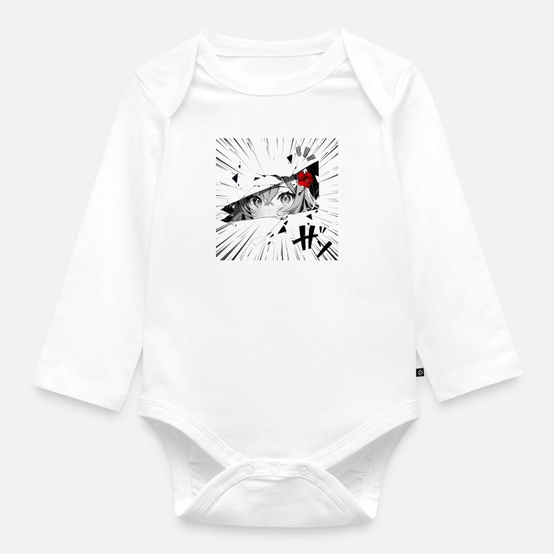 Fille d’anime avec fleur rouge - Body Bébé bio manches longues - blanc