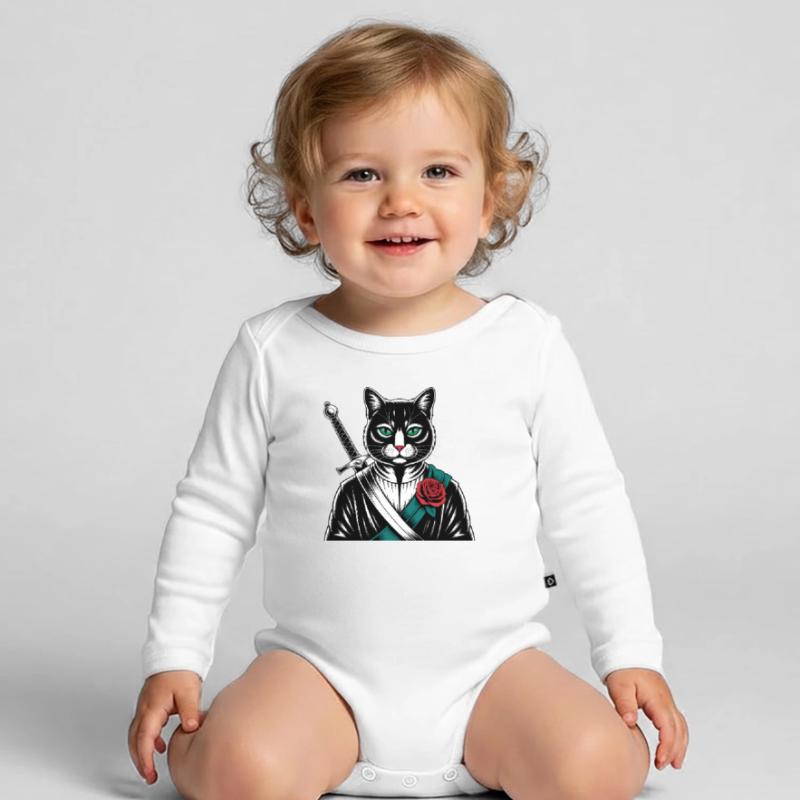 Die Samurai-Katze, die Bushido-Katze Baby Bio-Langarm-Body