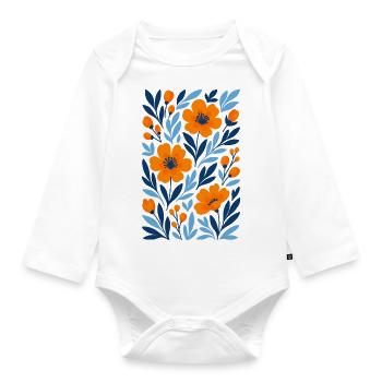 Fleurs graphiques - Design floral moderne - Body Bébé bio manches longues - blanc - Devant