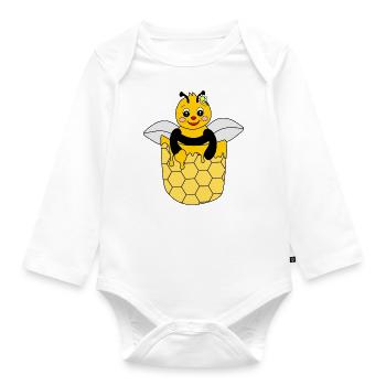 Abeille mignonne dans la poche de poitrine - Body Bébé bio manches longues - blanc - Devant