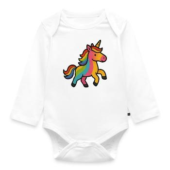 Buntes Einhorn - Baby Bio-Langarm-Body - Weiß - Vorne