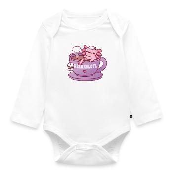 Cute Axolotl Relaxing In Cup Of Tea Relax A Lot - Organic Longsleeve Baby Bodysuit - white - Front