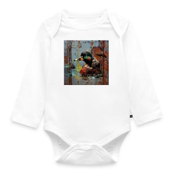 Graffiti schwimmende Stockente rostig Hintergrund - Baby Bio-Langarm-Body - Weiß - Vorne