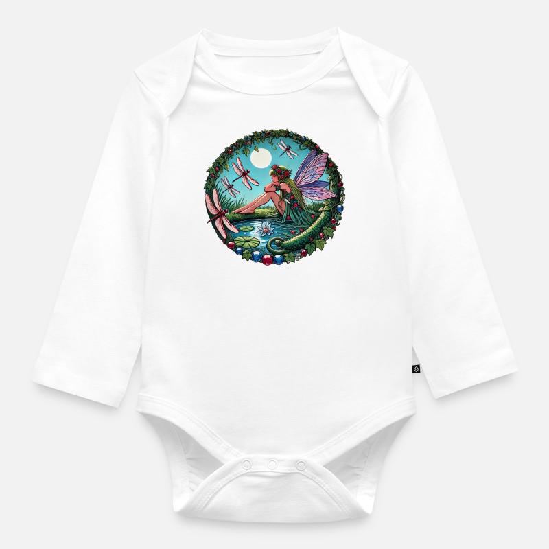 Libelle Fee - Baby Bio-Langarm-Body - Weiß