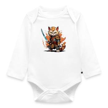 Samurai Cat - Anime Warrior Cat - Organic Longsleeve Baby Bodysuit - white - Front