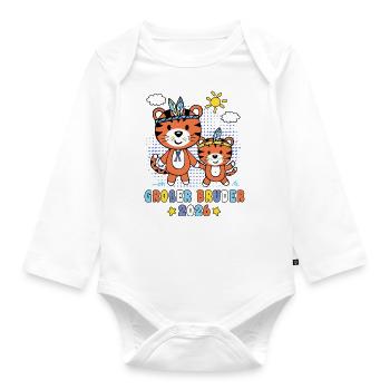 Großer Bruder 2026 niedliche Tiger Geschwister - Baby Bio-Langarm-Body - Weiß - Vorne