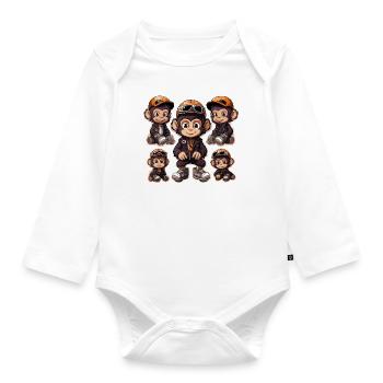 Affe Skateboarding Aufkleber Pack - Baby Bio-Langarm-Body - Weiß - Vorne