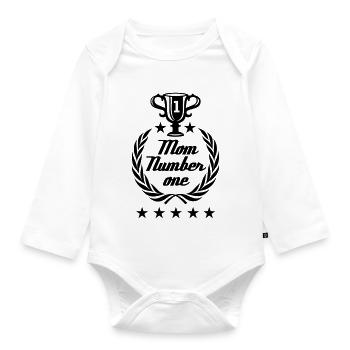 Mom number one - Organic Longsleeve Baby Bodysuit - white - Front