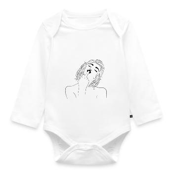 Middle Finger Girl Line Art Provocative Statement - Organic Longsleeve Baby Bodysuit - white - Front