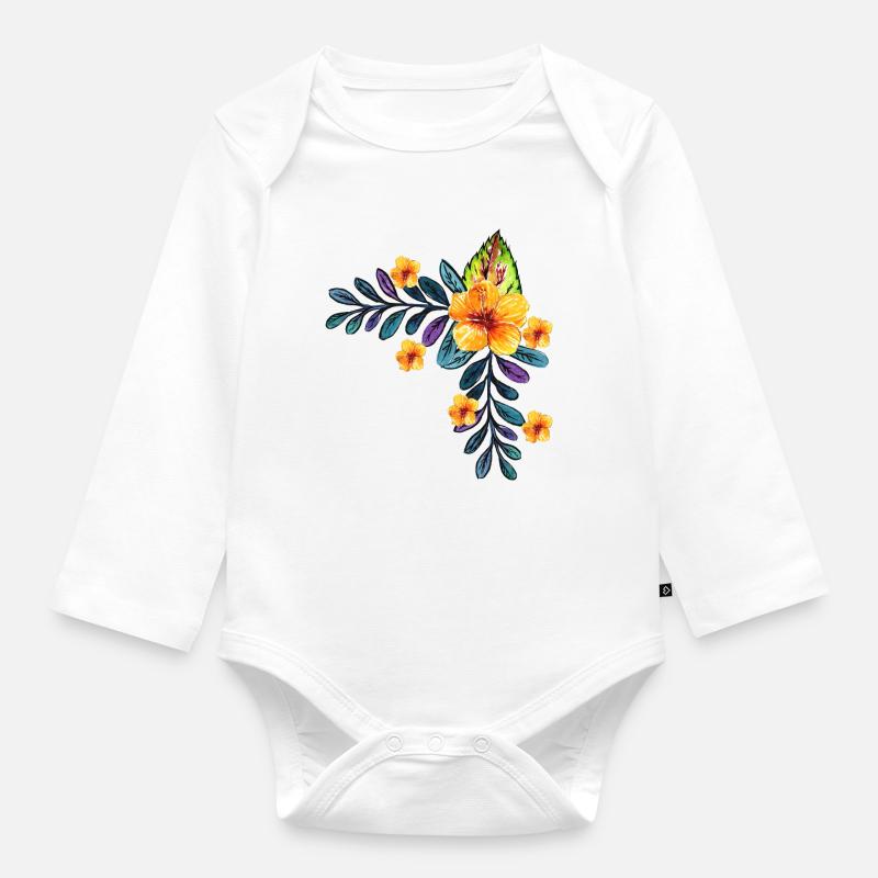 Blumen - Baby Bio-Langarm-Body - Weiß