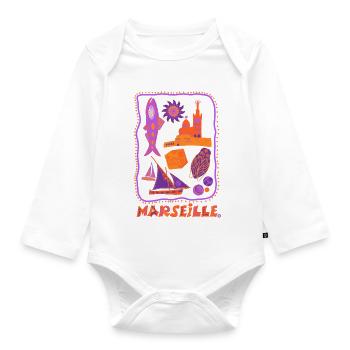 Retro Marseille - Reisen und das Mittelmeer - Baby Bio-Langarm-Body - Weiß - Vorne