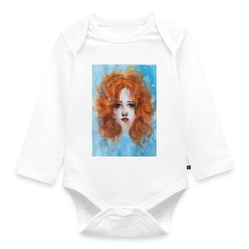 Femme Rousse Portrait Sirène Avec Bulles - Body Bébé bio manches longues - blanc - Devant