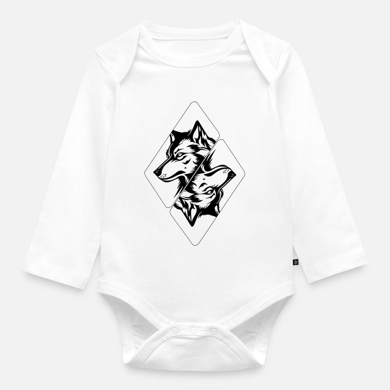 Wolf's Head - Organic Longsleeve Baby Bodysuit - white