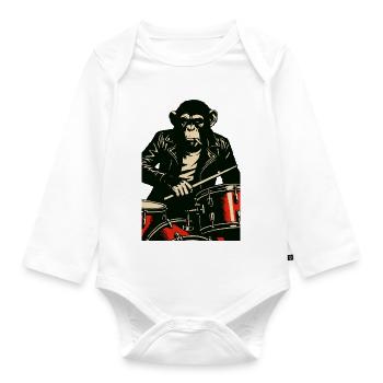 Chimp Drummer in Leather Jacket - Organic Longsleeve Baby Bodysuit - white - Front