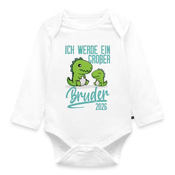 Ich werde ein großer Bruder Dino 2026 Baby - Baby Bio-Langarm-Body - Weiß - Vorne
