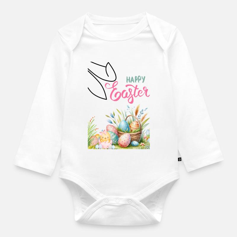 Panier de Pâques pastel et œufs - Body Bébé bio manches longues - blanc