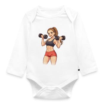 Krafttraining Powerfrau - Baby Bio-Langarm-Body - Weiß - Vorne