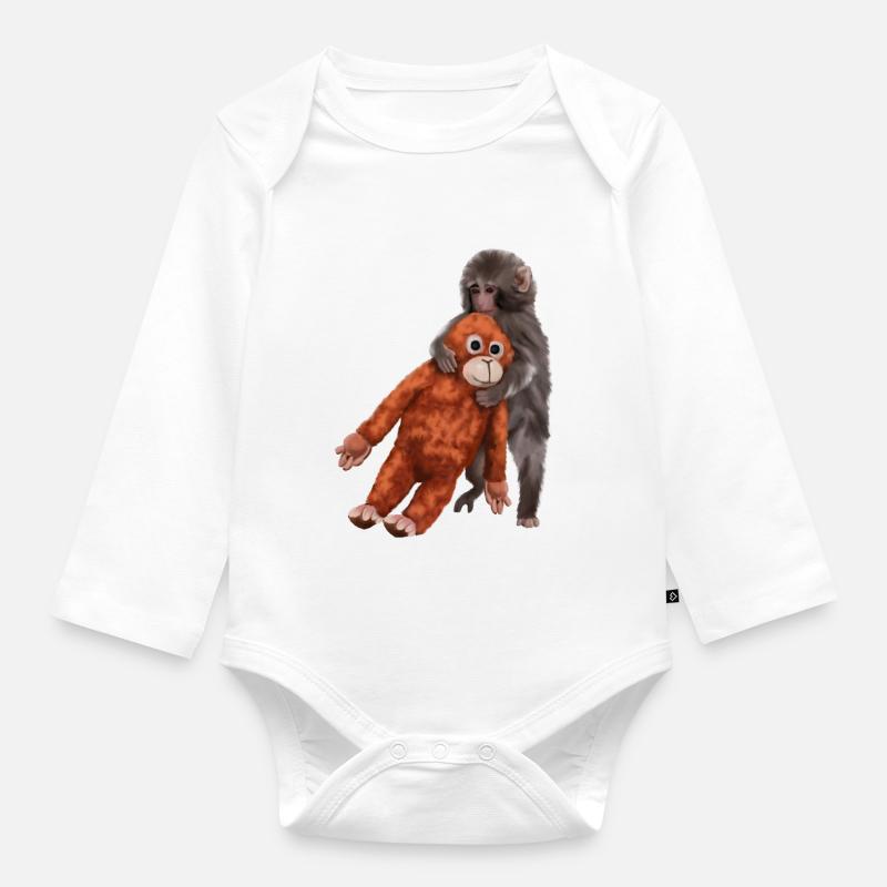 Punch Punch-Kun - Äffchen - Baby Bio-Langarm-Body - Weiß