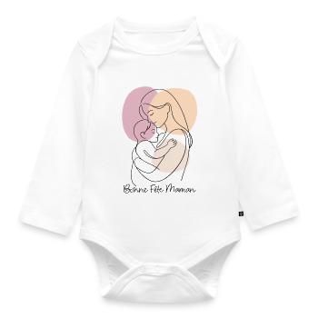 Dessin au Trait Étreinte maternelle Fête des mères - Body Bébé bio manches longues - blanc - Devant